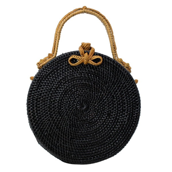 Round Straw Bag - Black