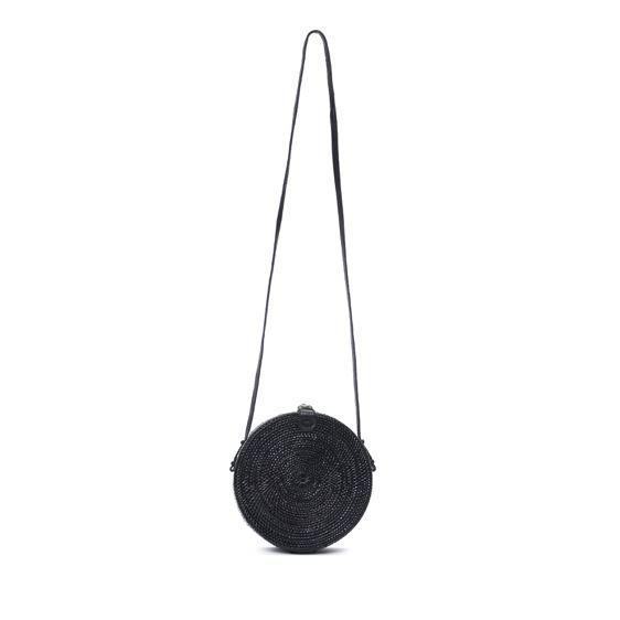 Poppy and Sage black circle rattan straw shoulder bag handmade in Bali ...