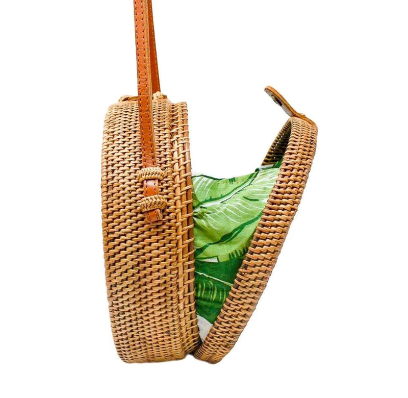 Clamshell Two Tone Round Straw Crossbody Bag