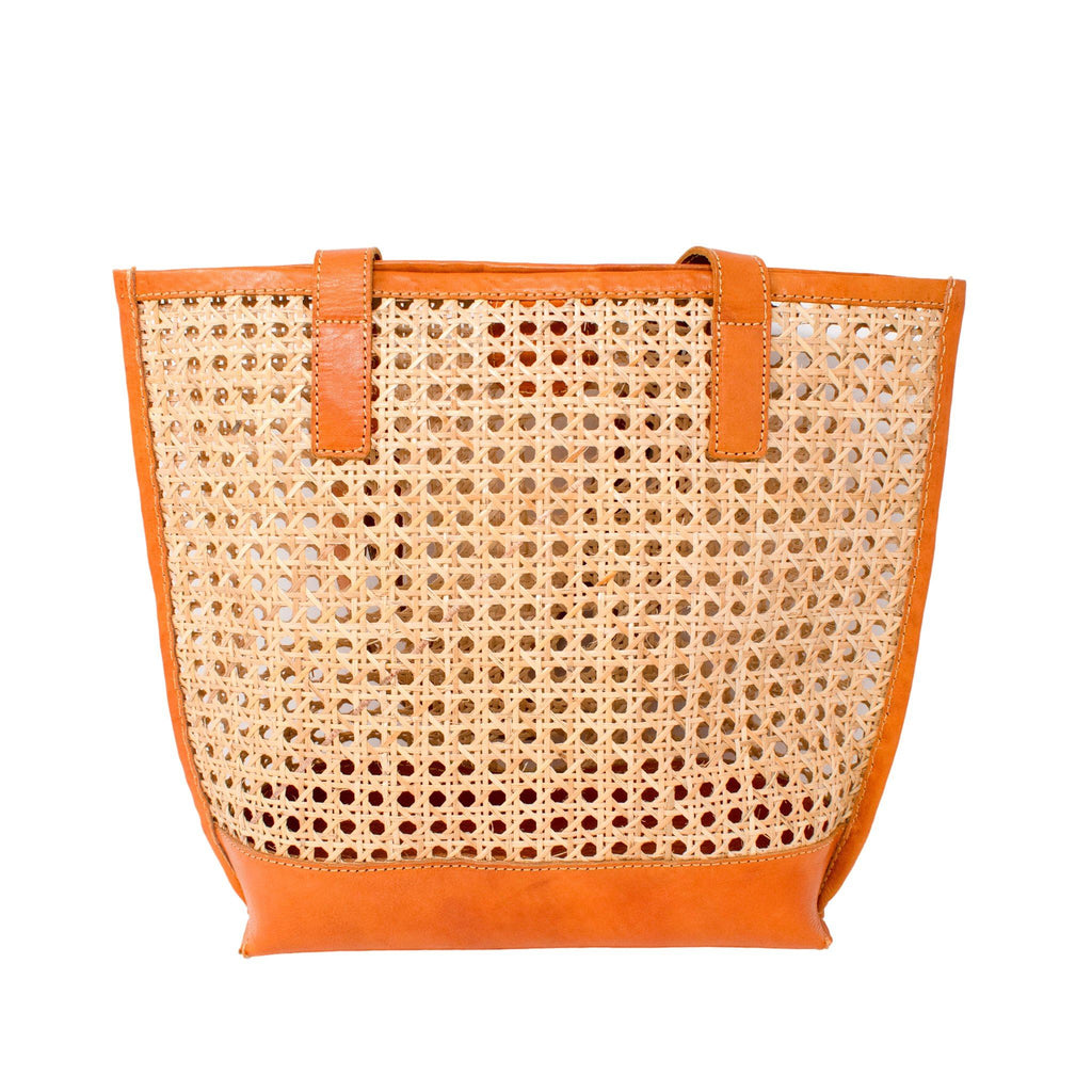 Magnolia Handmade Cane Woven and Leather Tote
